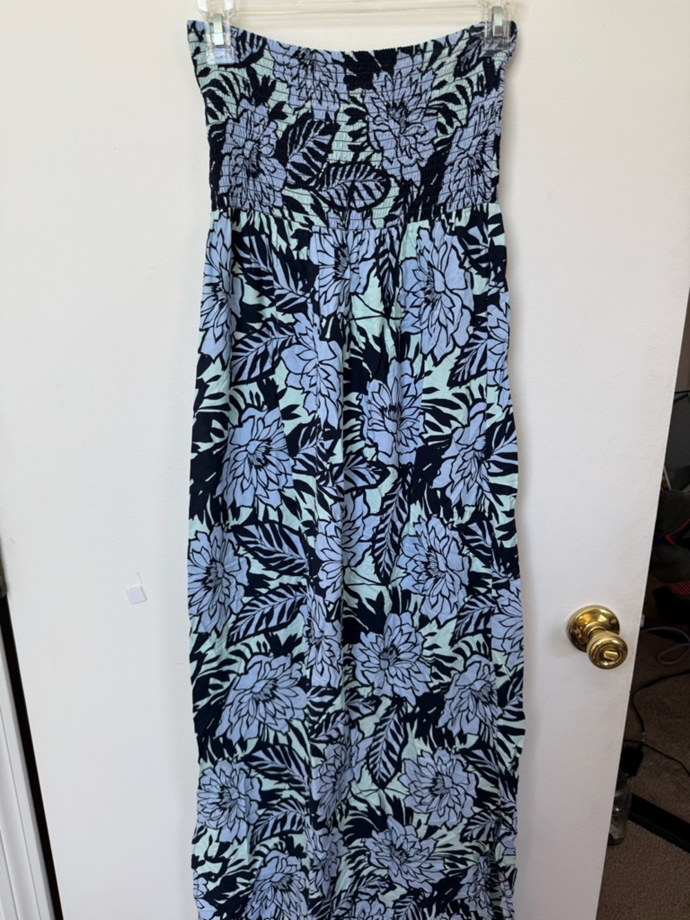 GAP Strapless Floral Maxi Dress in Light Blue and Navy